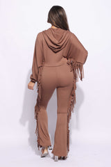 Front zipper fringe jumpsuit