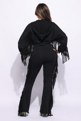 Front zipper fringe jumpsuit