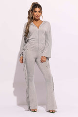 Front zipper fringe jumpsuit