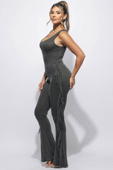 Sleevess side fringe jumpsuit