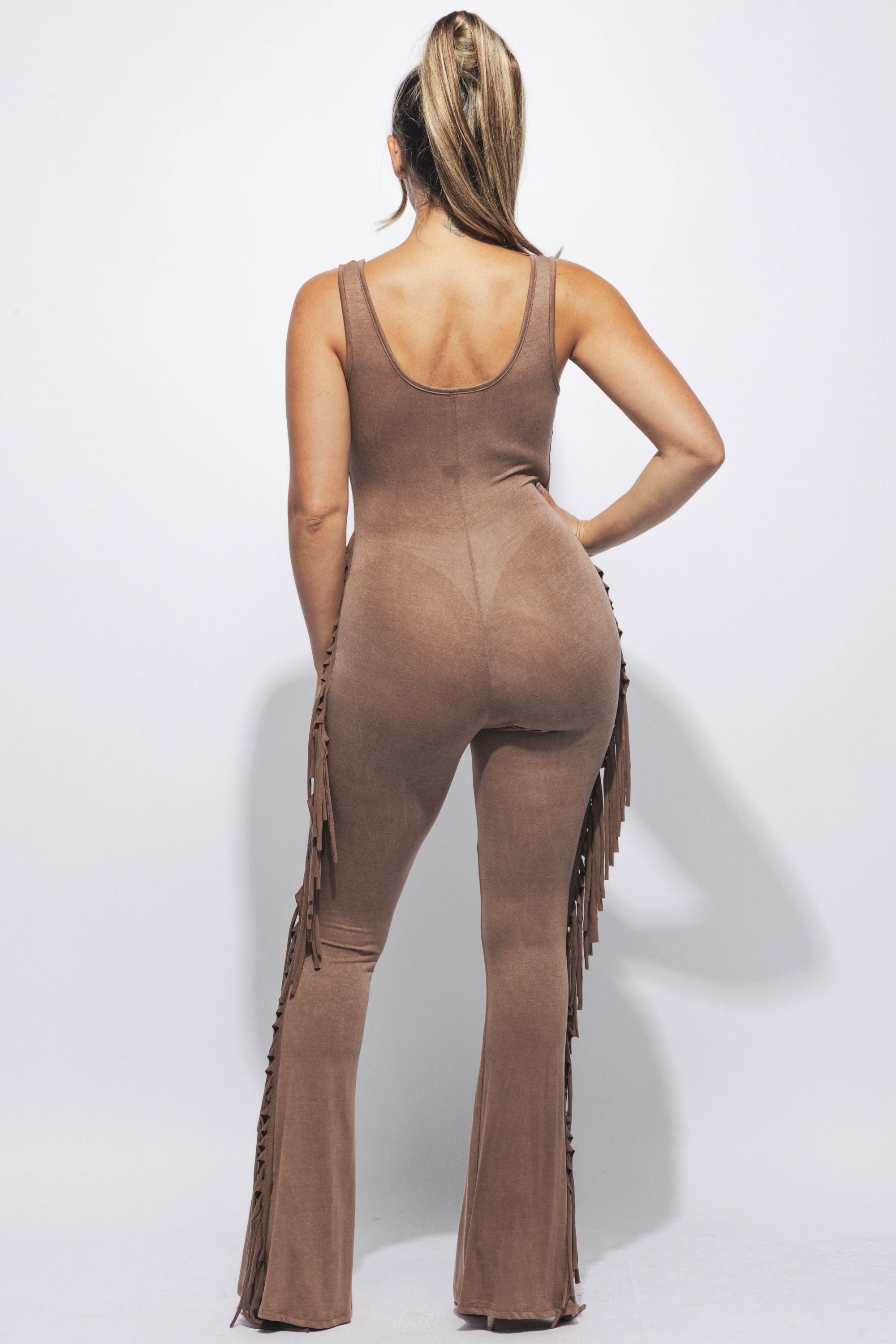 Sleevess side fringe jumpsuit