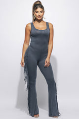 Sleevess side fringe jumpsuit