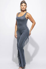 Sleevess side fringe jumpsuit