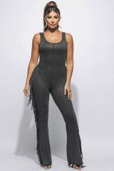 Sleevess side fringe jumpsuit