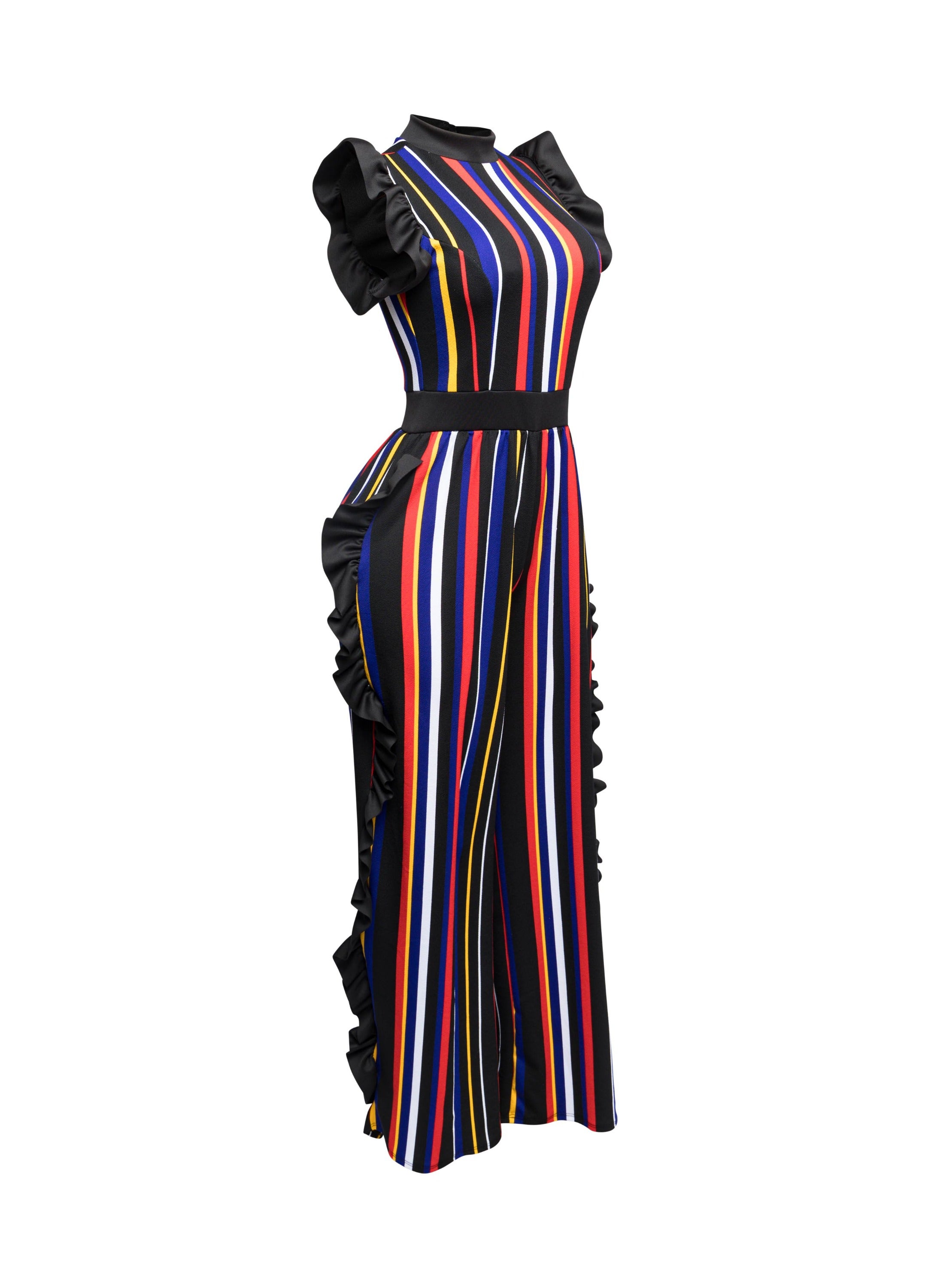 Color Striped Jumpsuit with ruffle