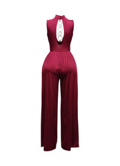 Mock neck cowl front wide leg jumpsuit