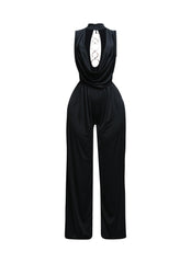 Mock neck cowl front wide leg jumpsuit