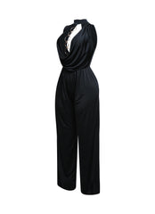 Mock neck cowl front wide leg jumpsuit