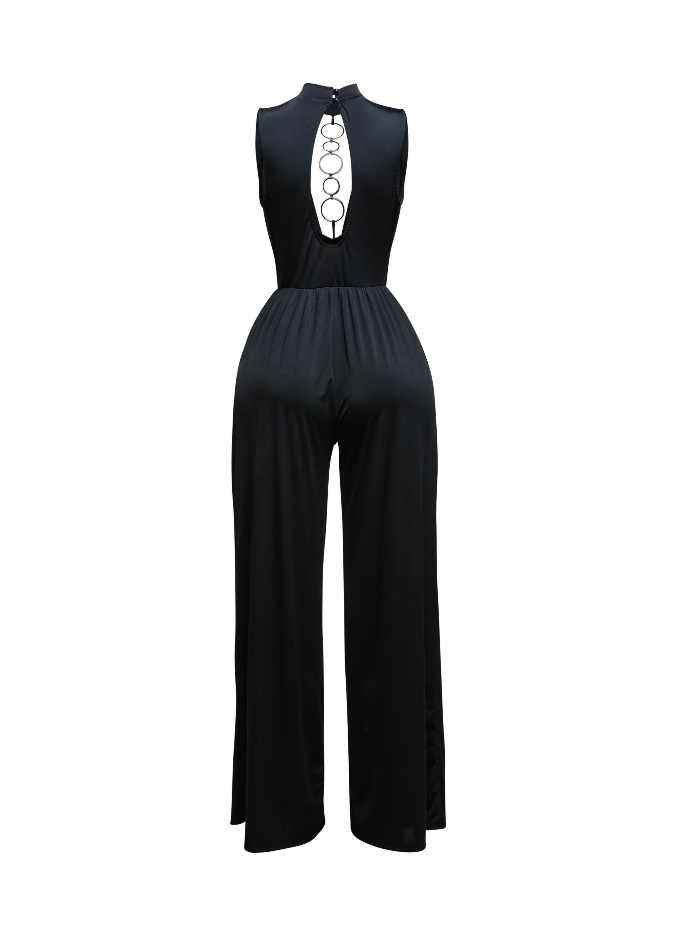 Mock neck cowl front wide leg jumpsuit