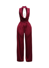 Mock neck cowl front wide leg jumpsuit