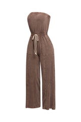 Mineral washed strapless wide leg jumpsuit