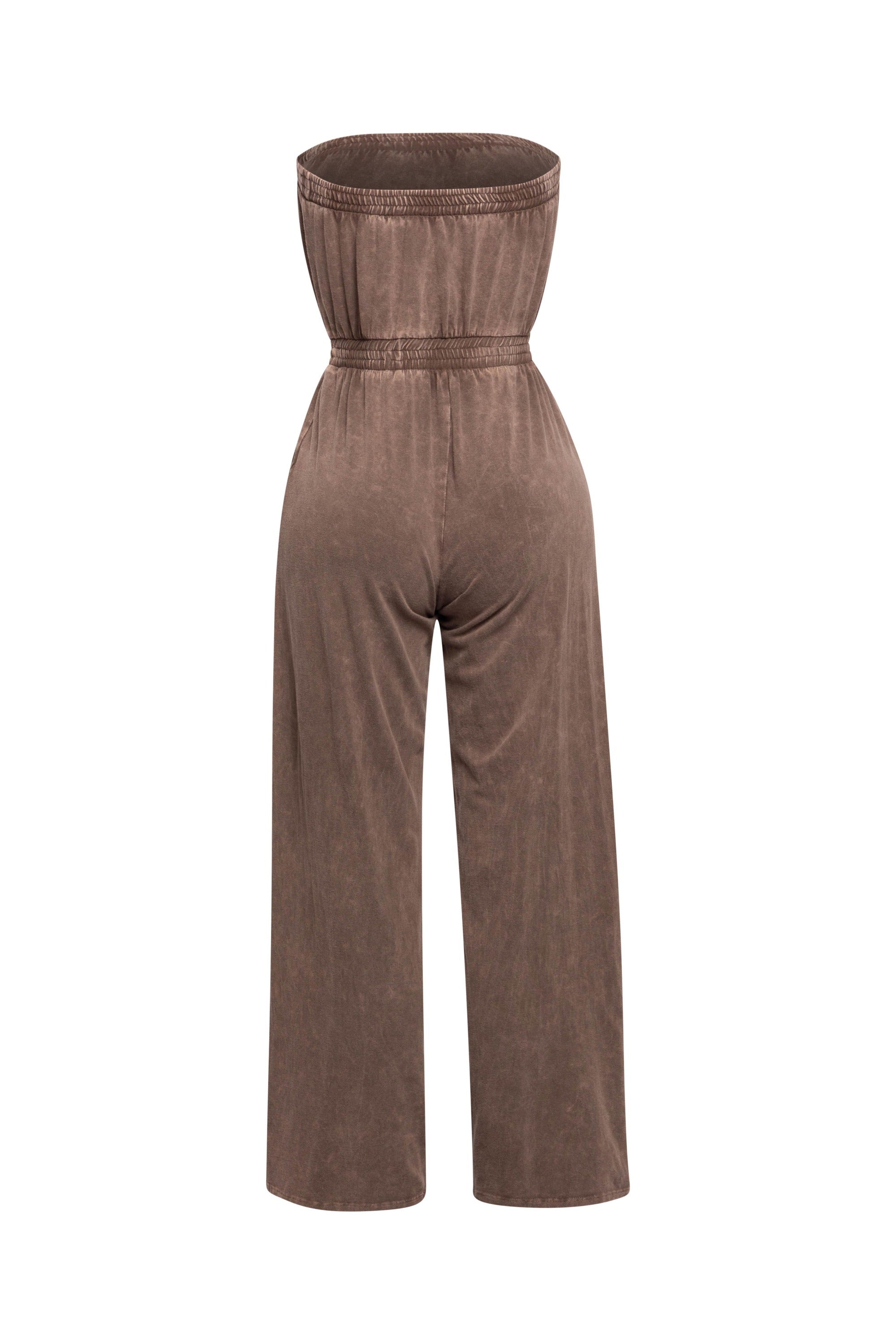 Mineral washed strapless wide leg jumpsuit