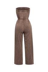 Mineral washed strapless wide leg jumpsuit