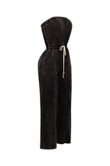 Mineral washed strapless wide leg jumpsuit