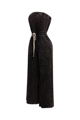 Mineral washed strapless wide leg jumpsuit