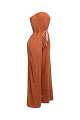 Mineral washed strapless wide leg jumpsuit