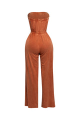 Mineral washed strapless wide leg jumpsuit