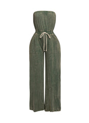 Mineral washed strapless wide leg jumpsuit