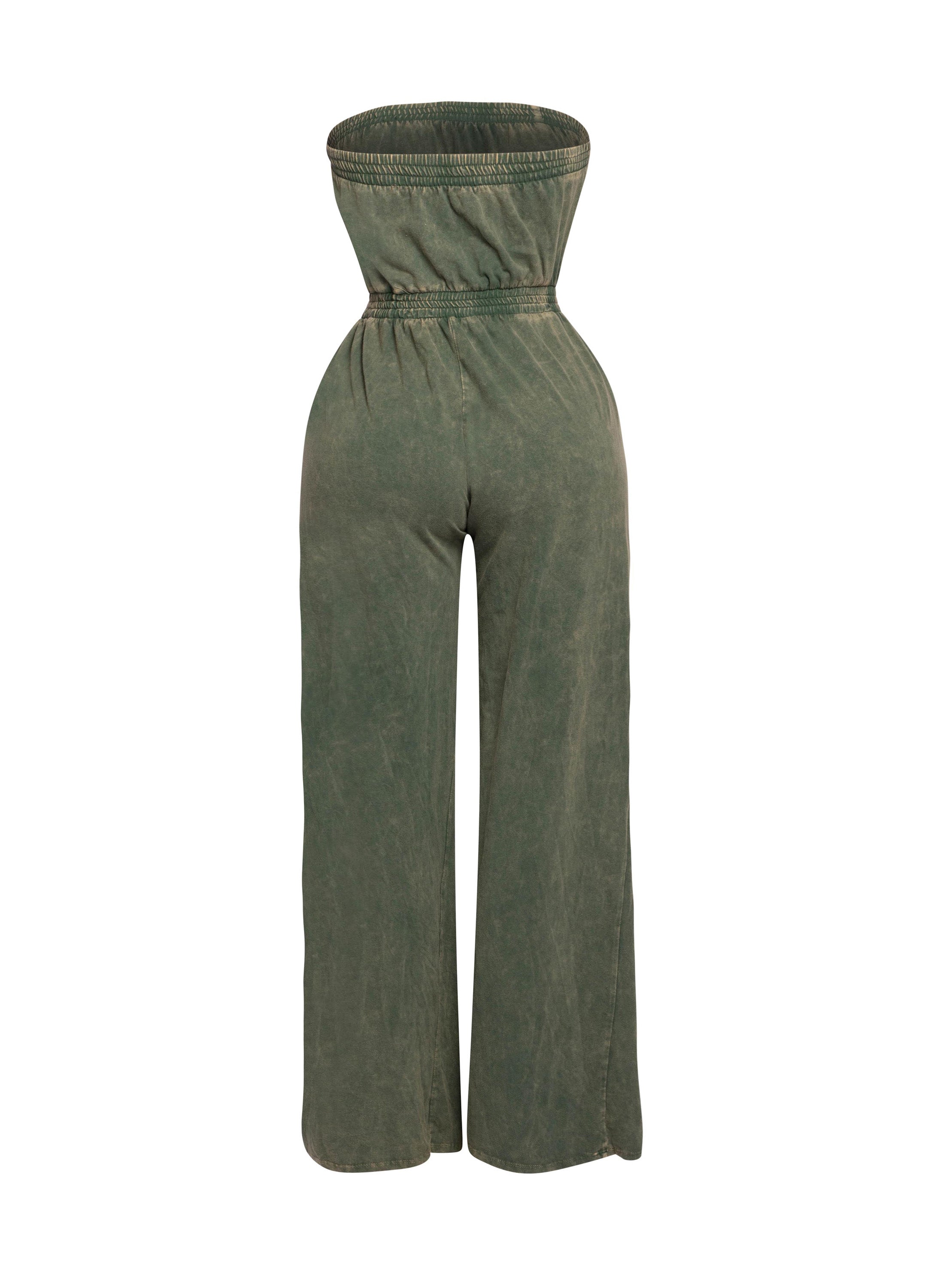 Mineral washed strapless wide leg jumpsuit