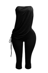 Strapless draping detailed capri jumpsuit