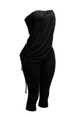 Strapless draping detailed capri jumpsuit