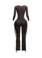 Mineral washed fringed jumpsuit