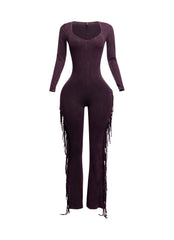 Mineral washed fringed jumpsuit