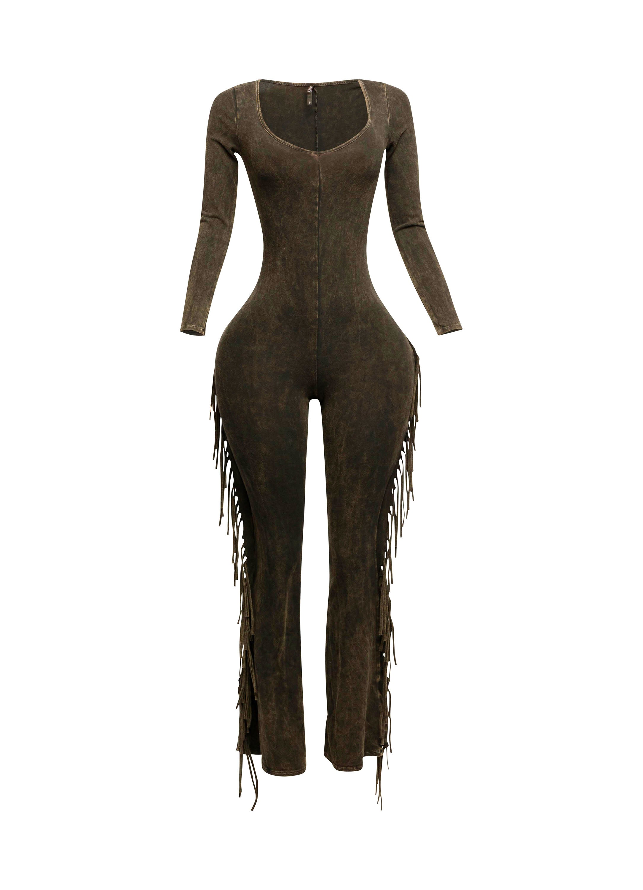 Mineral washed fringed jumpsuit