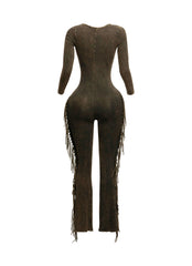 Mineral washed fringed jumpsuit