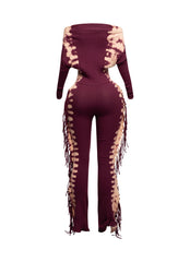 Bleached two tone colorway side fringe jumpsuit