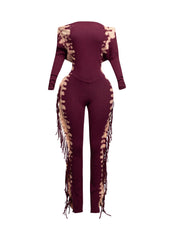 Bleached two tone colorway side fringe jumpsuit