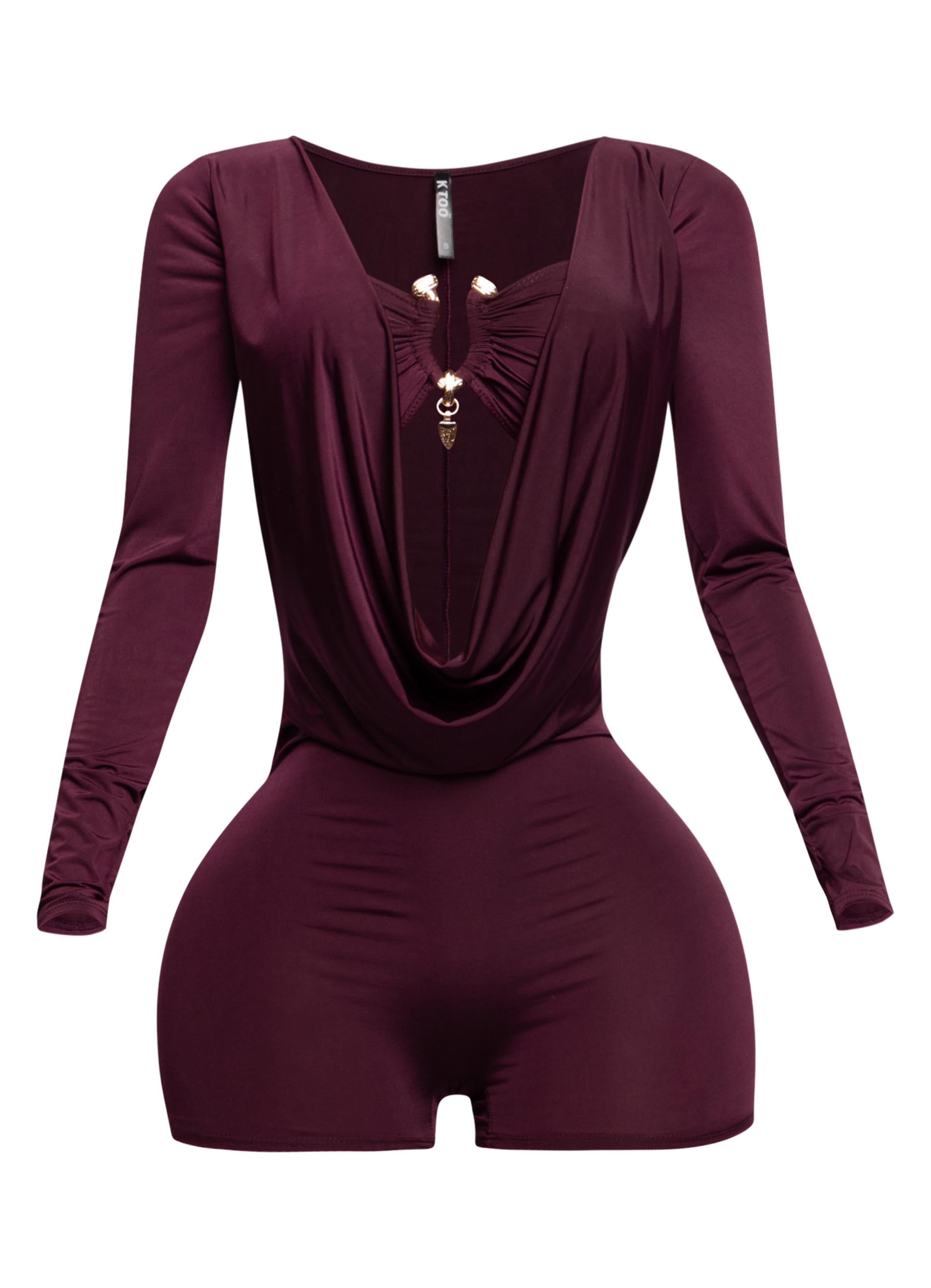 Deep cowl neck long sleeve romper