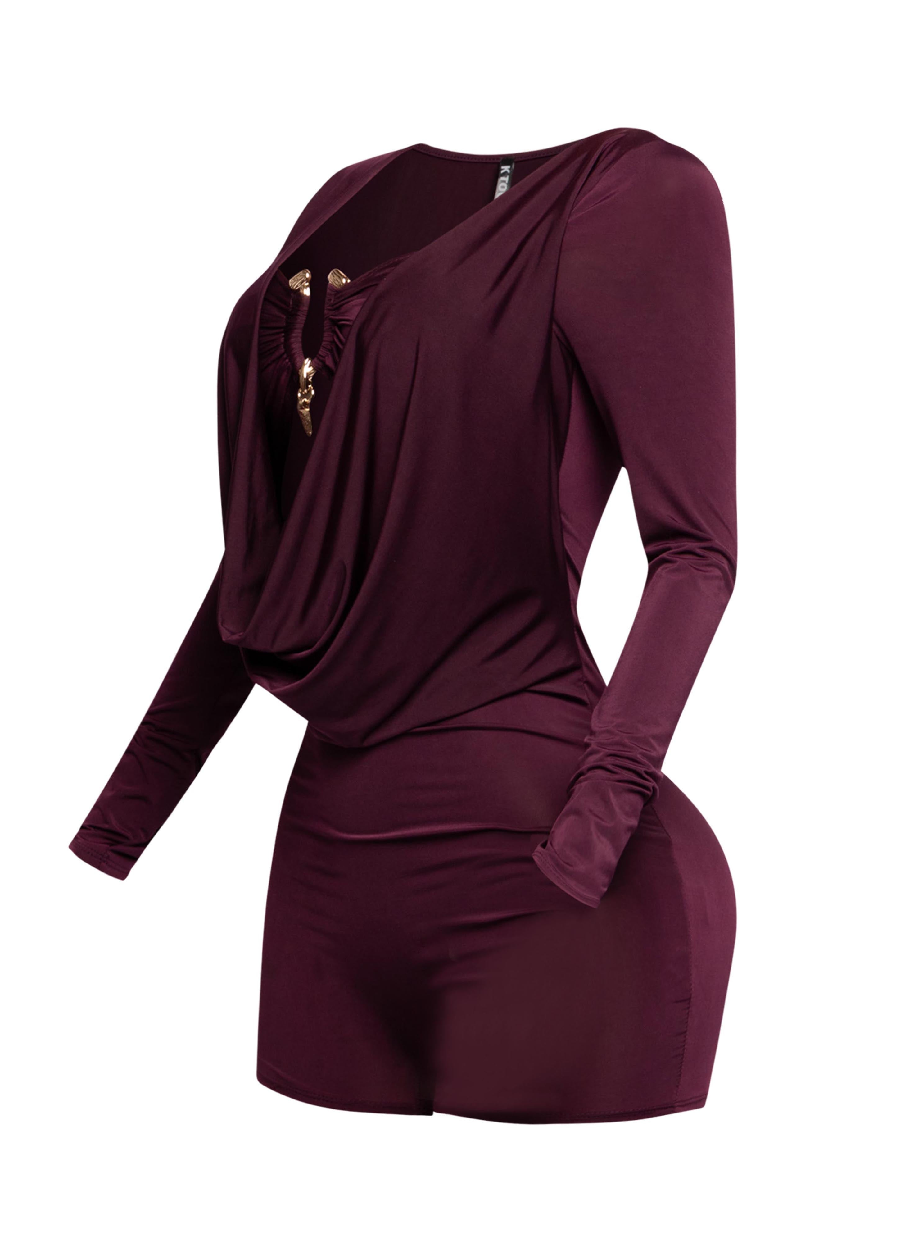 Deep cowl neck long sleeve romper