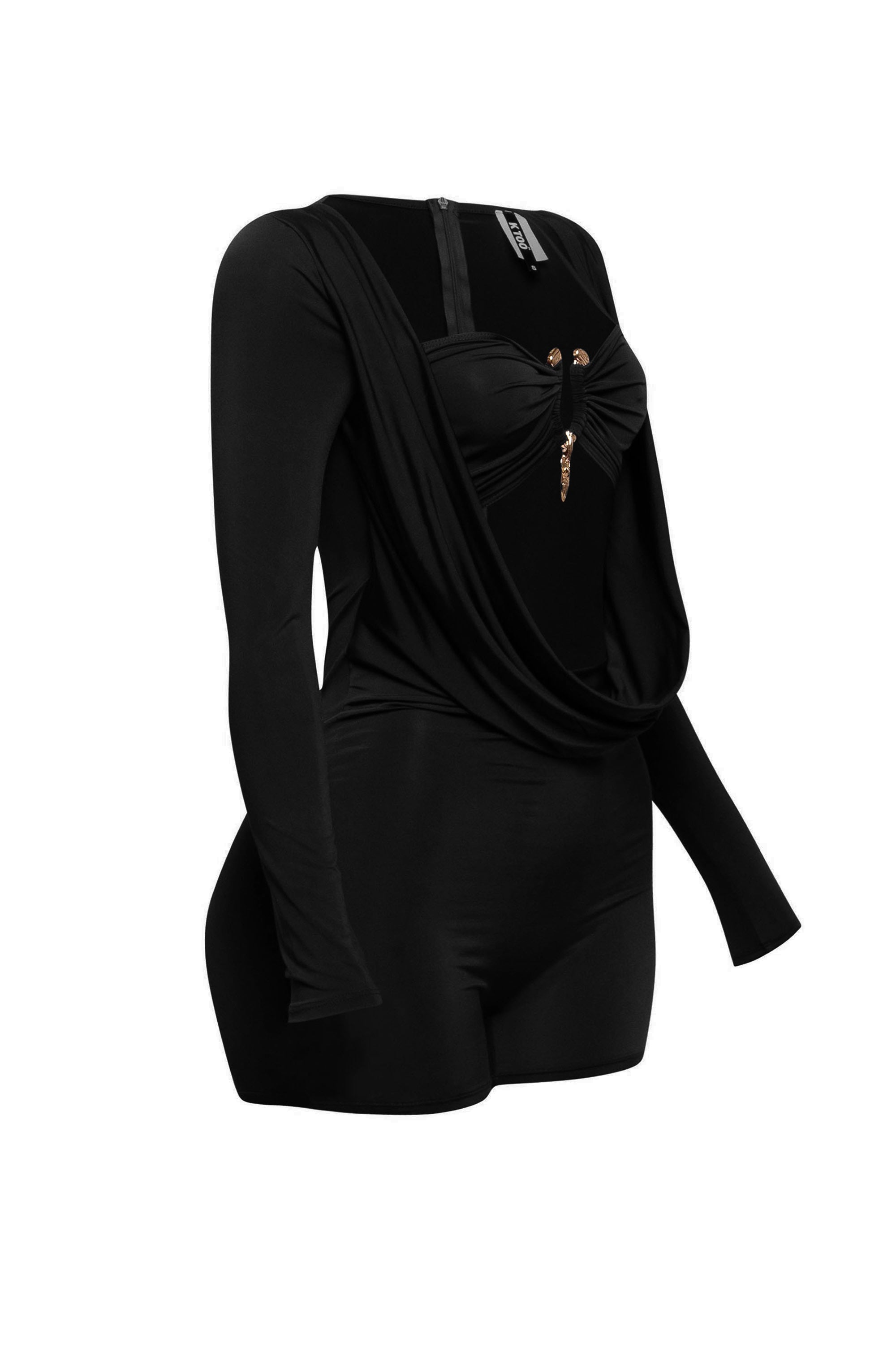 Deep cowl neck long sleeve romper