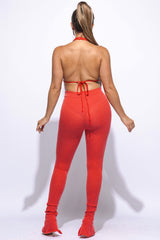 Halter open back bodysuit set