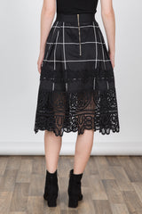 Grid Skirt with Lace Bottom Detail