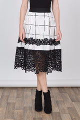 Grid Skirt with Lace Bottom Detail