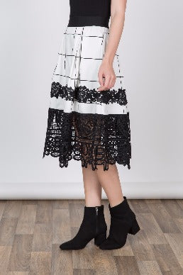 Grid Skirt with Lace Bottom Detail