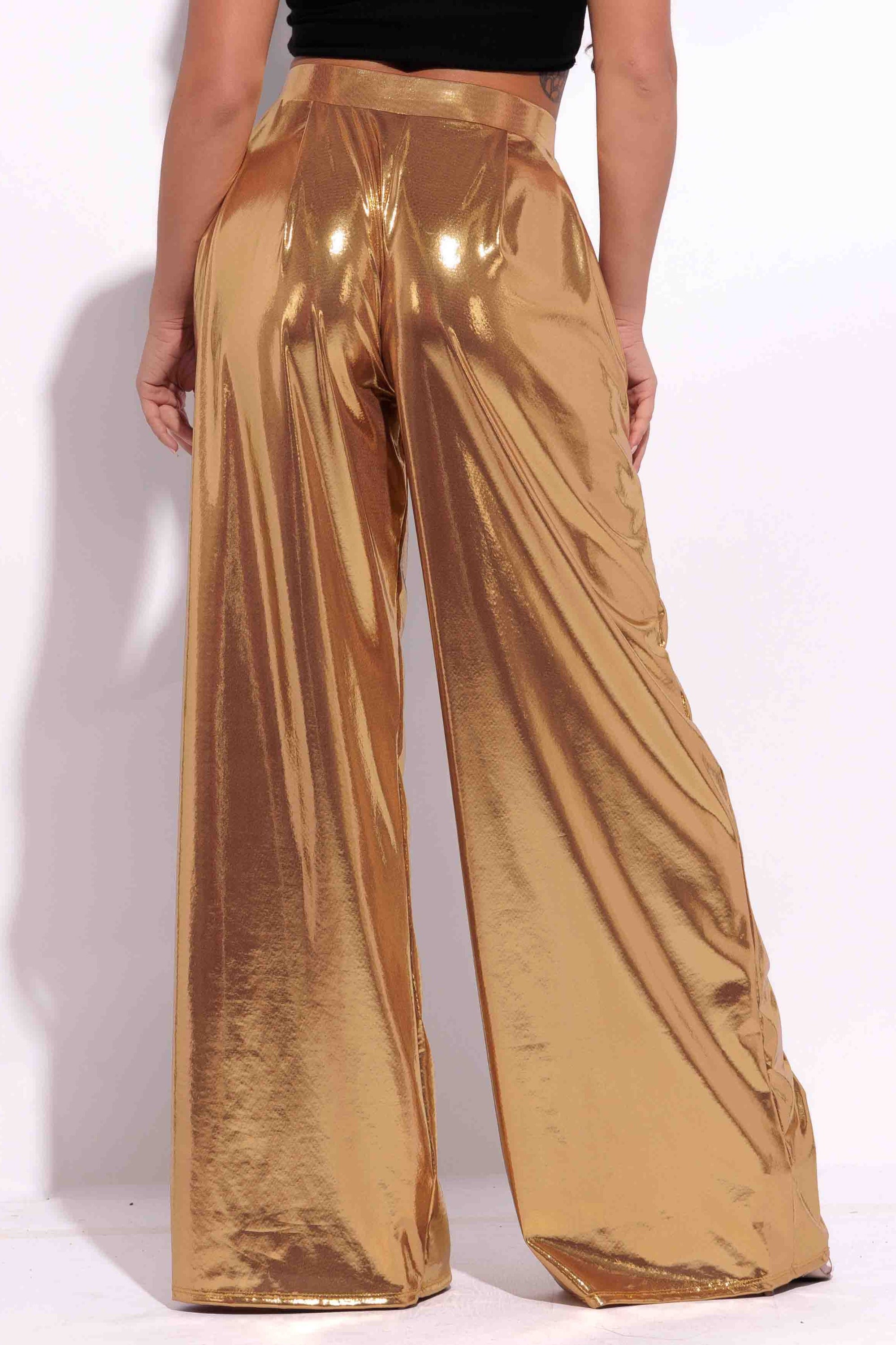 Metallic wide leg pants