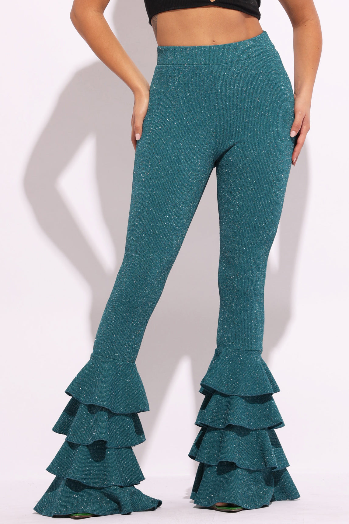 Layered ruffle flare pants