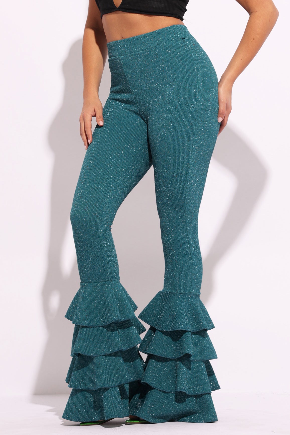 Layered ruffle flare pants