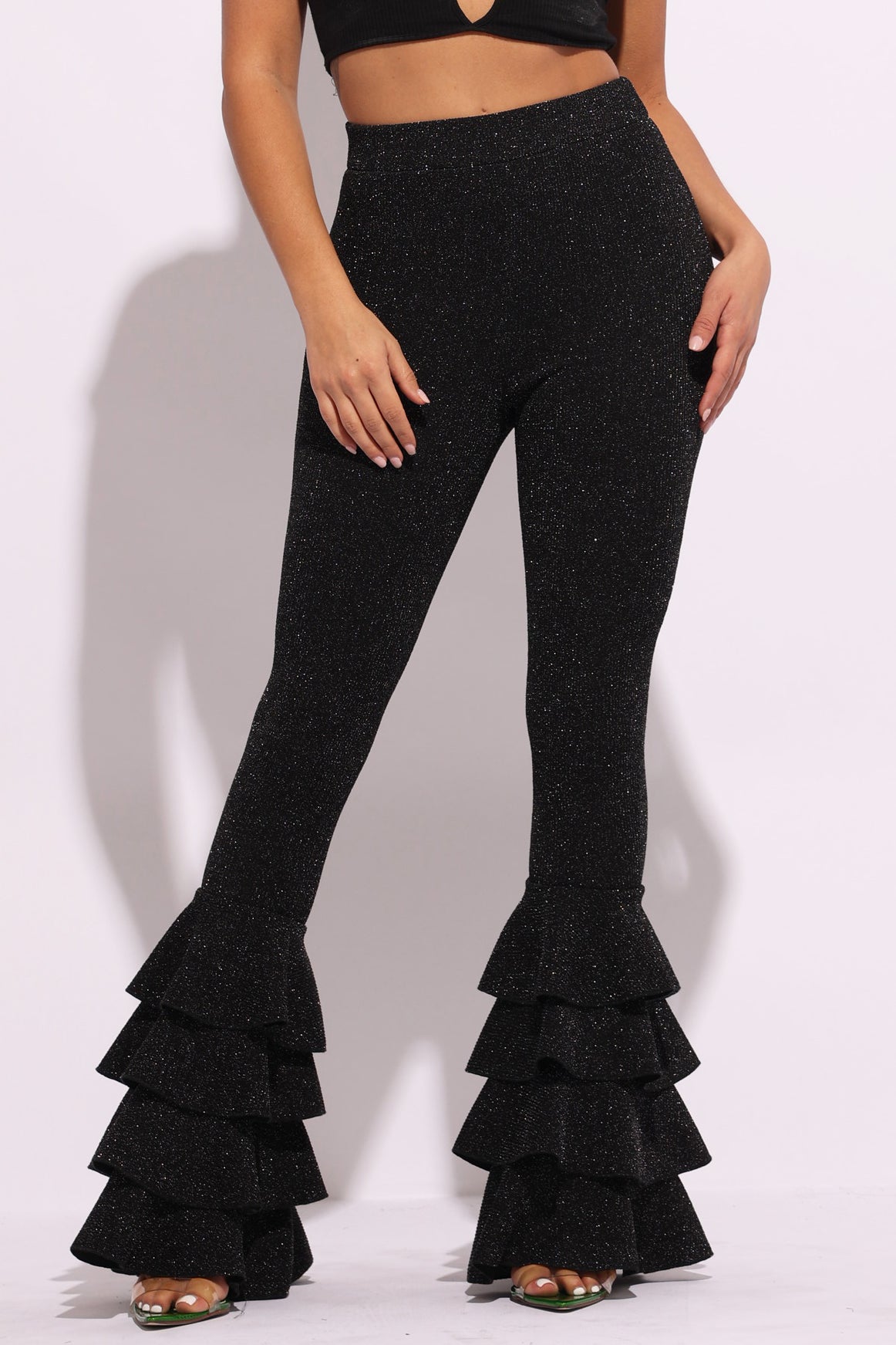 Layered ruffle flare pants