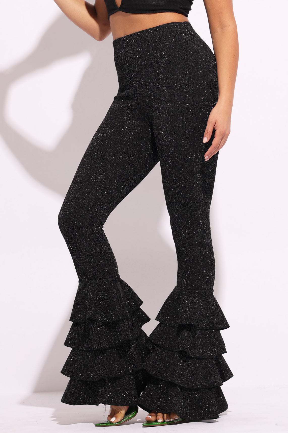 Layered ruffle flare pants