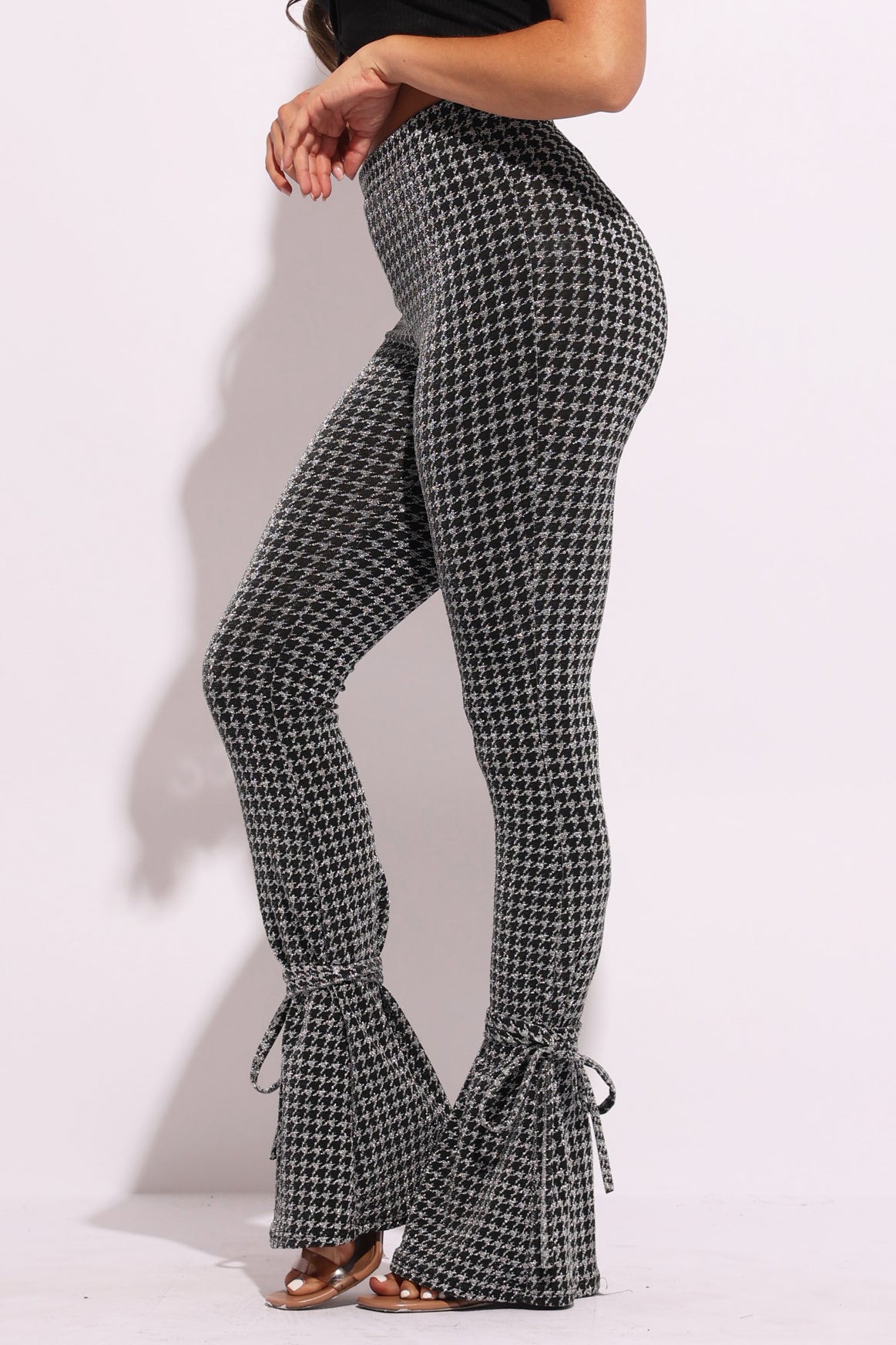 Houndstooth print split hem pants