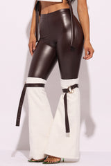 D-ring Detailed PU Contrast Pants