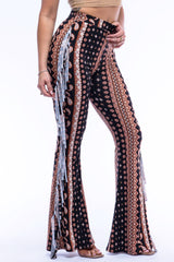 Boho printed flared pant with fringe detail