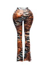 Foiled animal printed slit hem flared pants