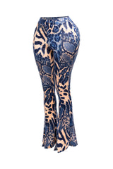 Foiled animal printed slit hem flared pants