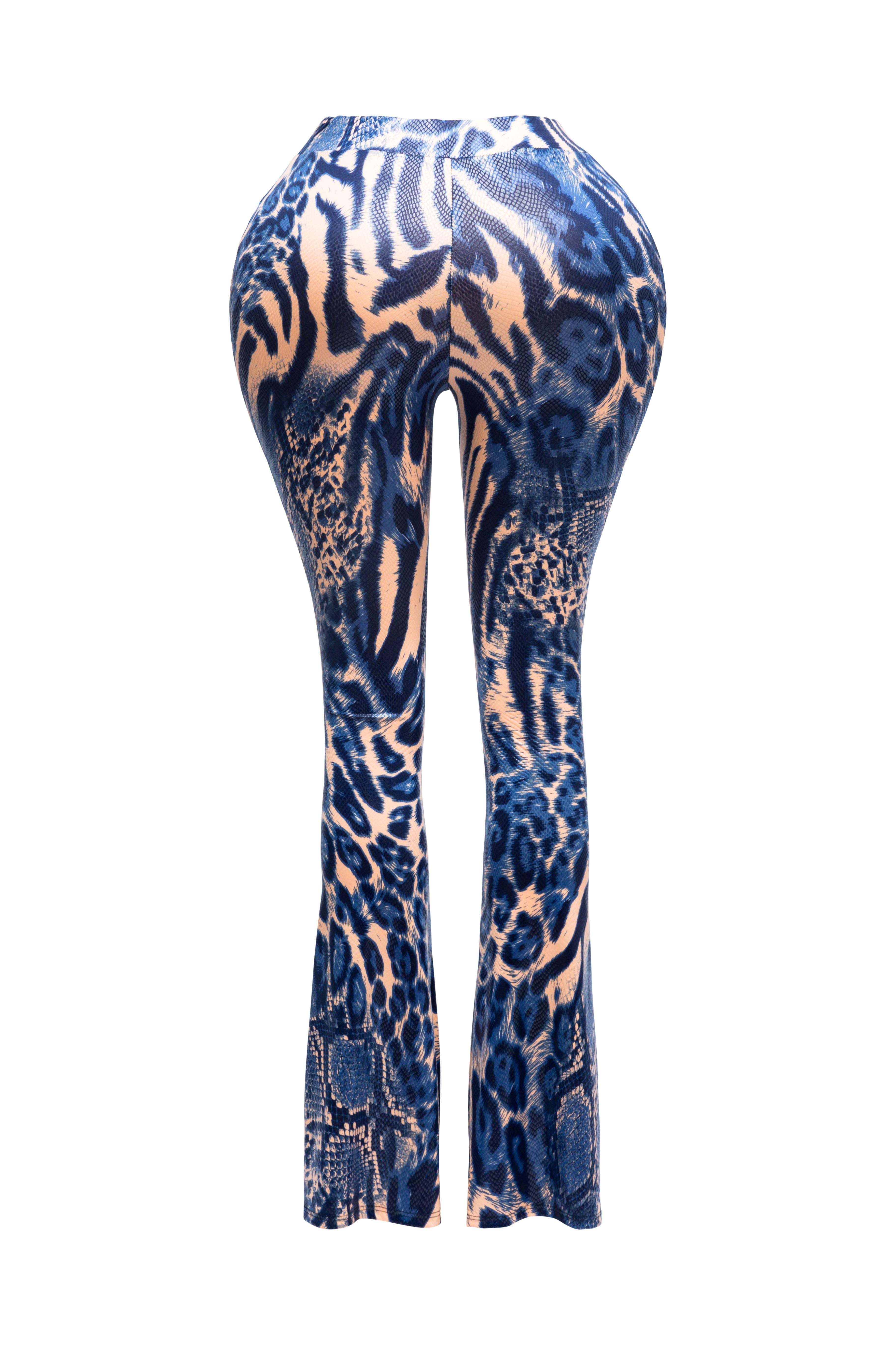 Foiled animal printed slit hem flared pants