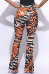 Foiled animal printed slit hem flared pants